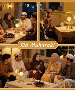 Alternative view of Lewondr Ramadan Moon Lamp, Crescent Moon with Star Table Lamp, Battery Powered Ramadan Desk Lamp Decorations Crescent Table Light Bedside Night Stand Desktop Living Room Home Decor, Eid Mubarak Decor